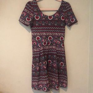 Jewel-toned pattern fit and flare dress